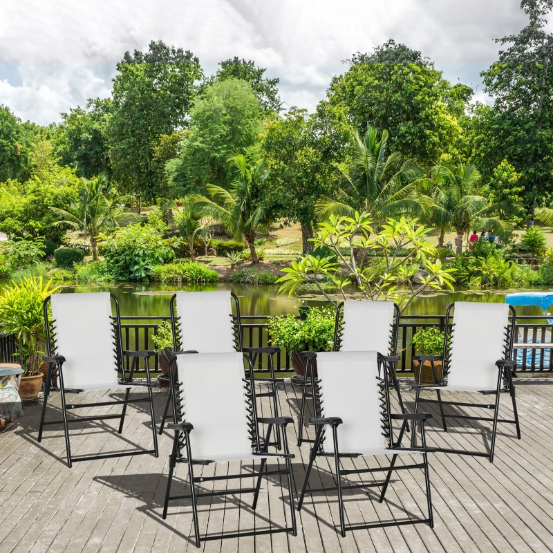 Best Set of 6 Patio Folding Chair Set, Garden Portable Outdoor Chairs with Armrest and Breathable Mesh Fabric Seat and Backrest, for Camping, Beach, Deck, Lawn, Cream White - Image 10