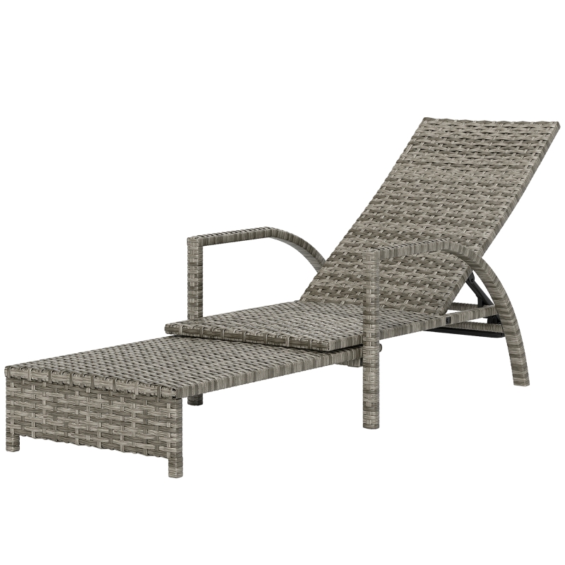 Best PE Rattan Sun Lounger with Adjustable Backrest - Mixed-grey - Image 11