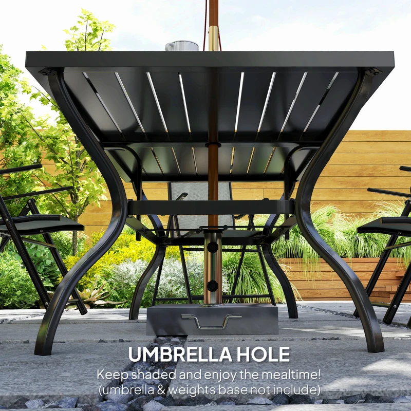 Best Seven-Piece Steel Outdoor Dining Set, with Parasol Hole - Grey - Image 6