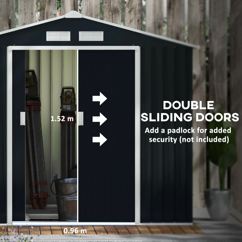 Best 7 x 4ft Metal Garden Shed, Outdoor Storage Tool House with Ventilation Slots, Foundation Kit and Lockable Double Doors, Dark Grey - Image 6