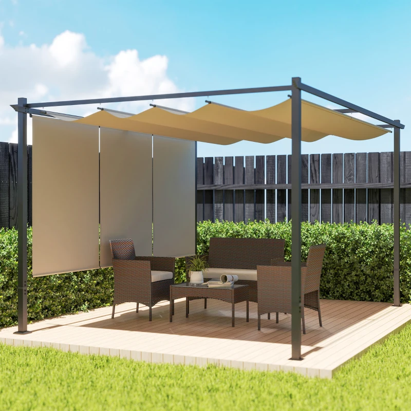 Best 3 x 4m Metal Pergola with Retractable Roof and Roller Shade, Wall-Mounted or Free Standing Garden Gazebo Canopy Pergola Kit, UPF30+ Outdoor Sun Shade Shelter, Beige - Image 2