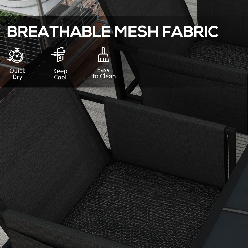 Best 5 Piece Garden Dining Set with Breathable Mesh Seat, Adjustable Backrest, Tempered Glass Table Top for Patio, Black - Image 6