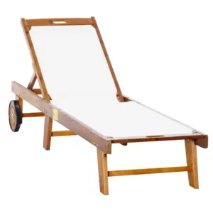 Best Outdoor Acacia Wood Texteline Beach Sun Lounger Garden Patio Sunbed Recliner Chaise Adjustable Backrest with Wheels