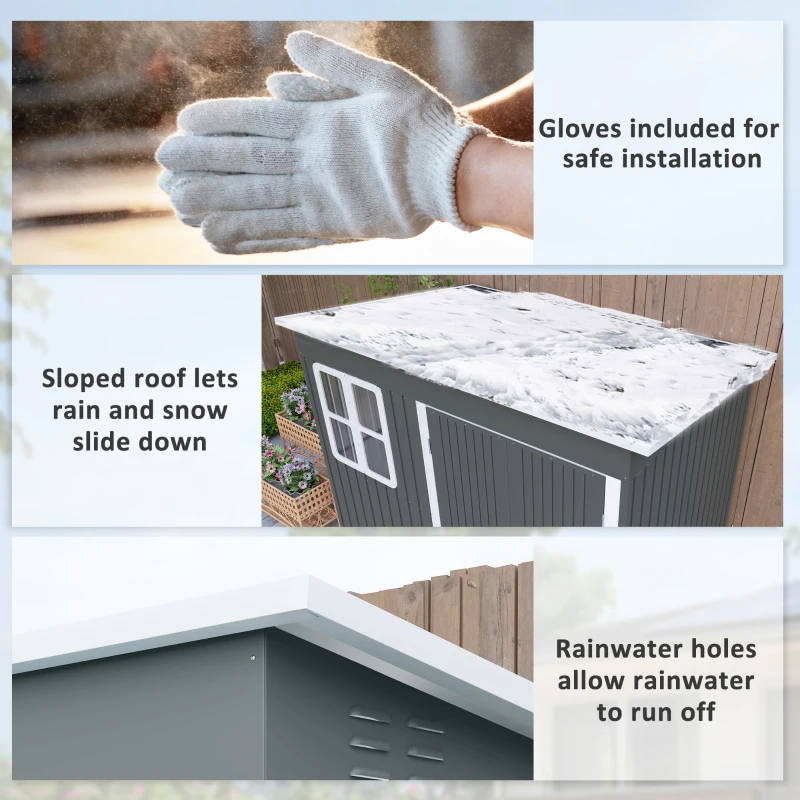 Best 8.5 x 6ft Storage Shed Galvanised Steel Garden Shed, Metal Shed with Foundation Kit, Window, Lockable Wide Doors and Air Vents for Outdoor Patio, Dark Grey - Image 7