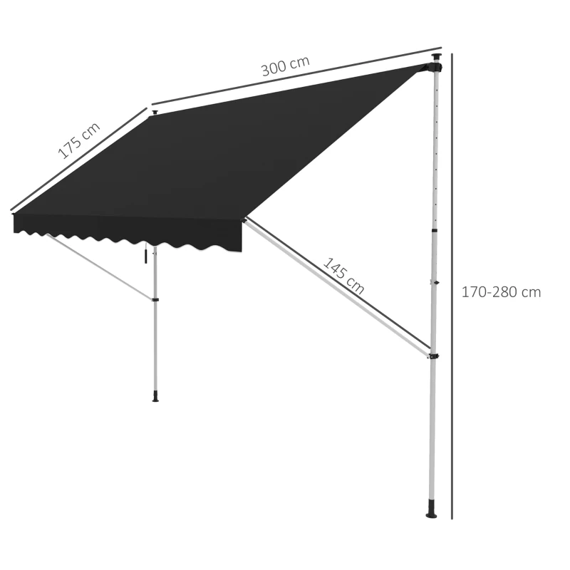 Best 3x1.5m Adjustable Outdoor Aluminium Frame Awning Black - Image 3