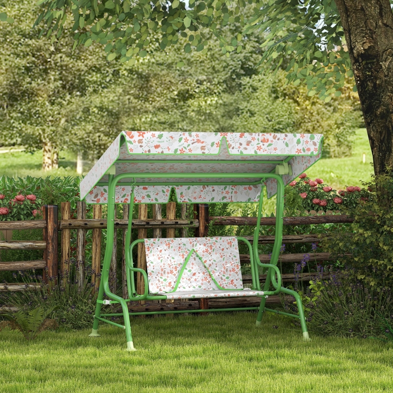 AIYAPLAY Kids Garden Swing Chair with Adjustable Canopy, Safety Belt, 2 Seater Hammock Swing Bench for Patio, Porch, Green - Image 10