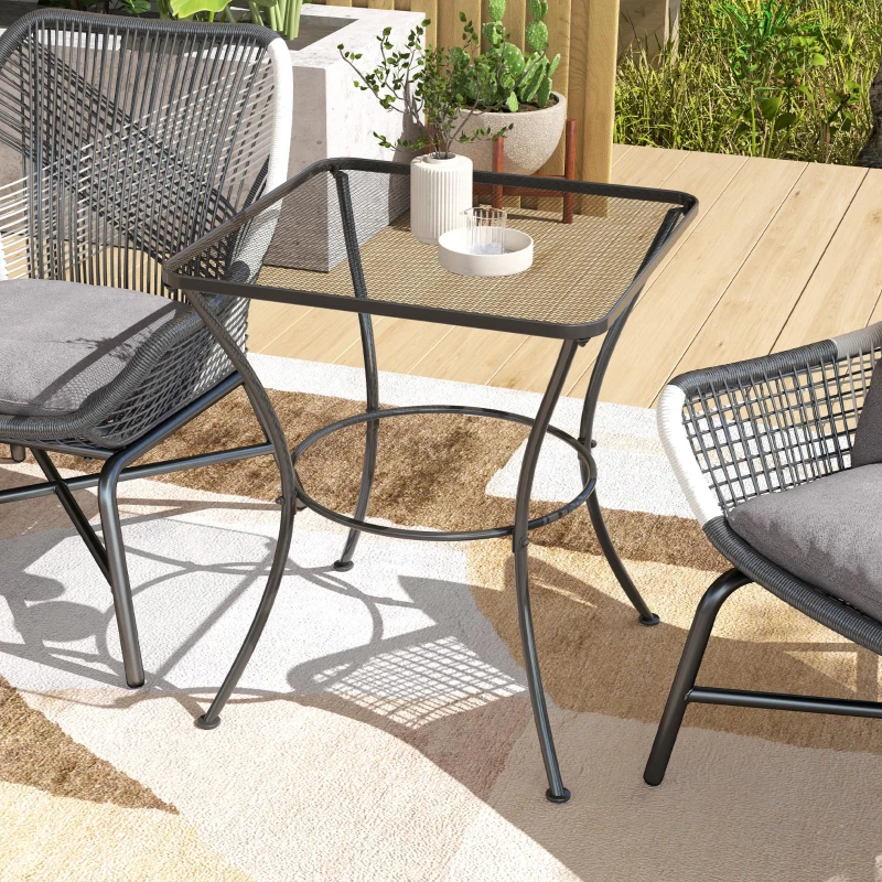 Best 60cm Square Garden Table, Outdoor Metal Bistro Side Desk with Mesh Top, Black - Image 7