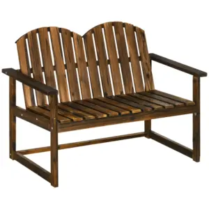Best Outdoor Wooden Garden Bench, Patio Loveseat Chair with Slatted Backrest and Smooth Armrests for Two People, for Yard, Lawn, Porch, Carbonised Finish