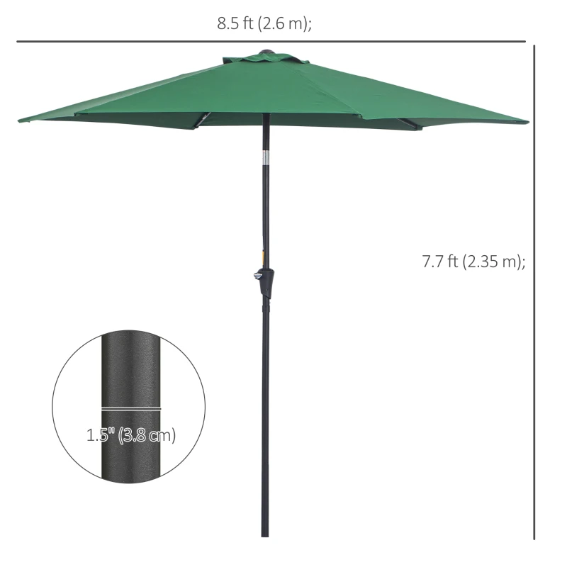 Best 2.6M Garden Parasol Umbrella with Tilt and Crank, Outdoor Sun Parasol Sunshade Shelter with Aluminium Frame, Green - Image 3